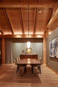 Custom timber-framed home in Avon, Minnesota, reflecting modern design by Fusion Designed Interiors.