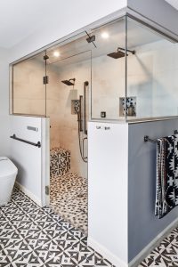 Accessible bathroom fixtures selected for functionality and style by Fusion Designed Interiors.