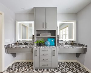 Stylish bathroom remodel utilizing sustainable materials, crafted by Fusion Designed Interiors.